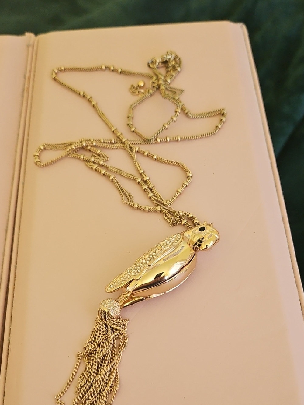 Gold Parrot Pendant Necklace with Tassel. Vintage - Picture 3 of 3